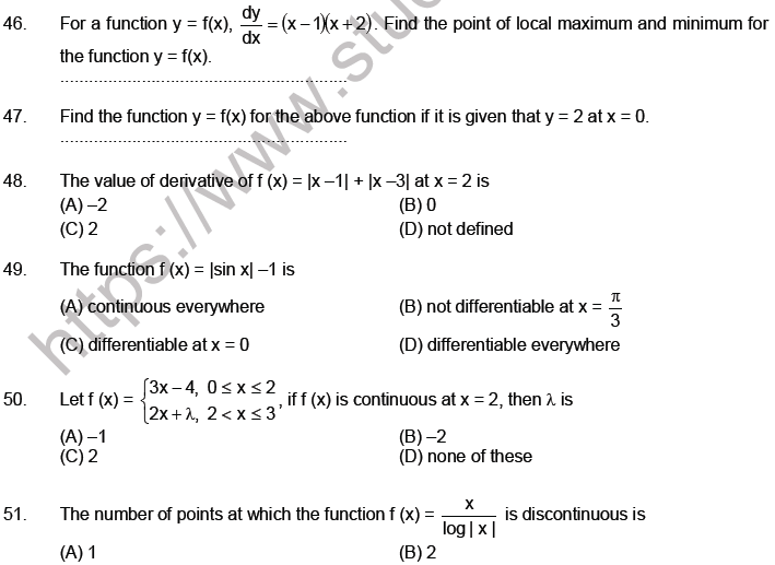 JEE Mathematics Limits Continuity and Differentiability MCQs Set A